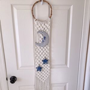 Hand Made Macrame and Pottery Wall Hanging on Real Bamboo Ring